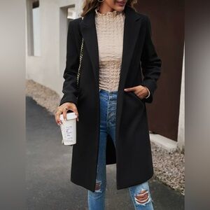 450- Lapel Pockets Single-Button Midi Coat